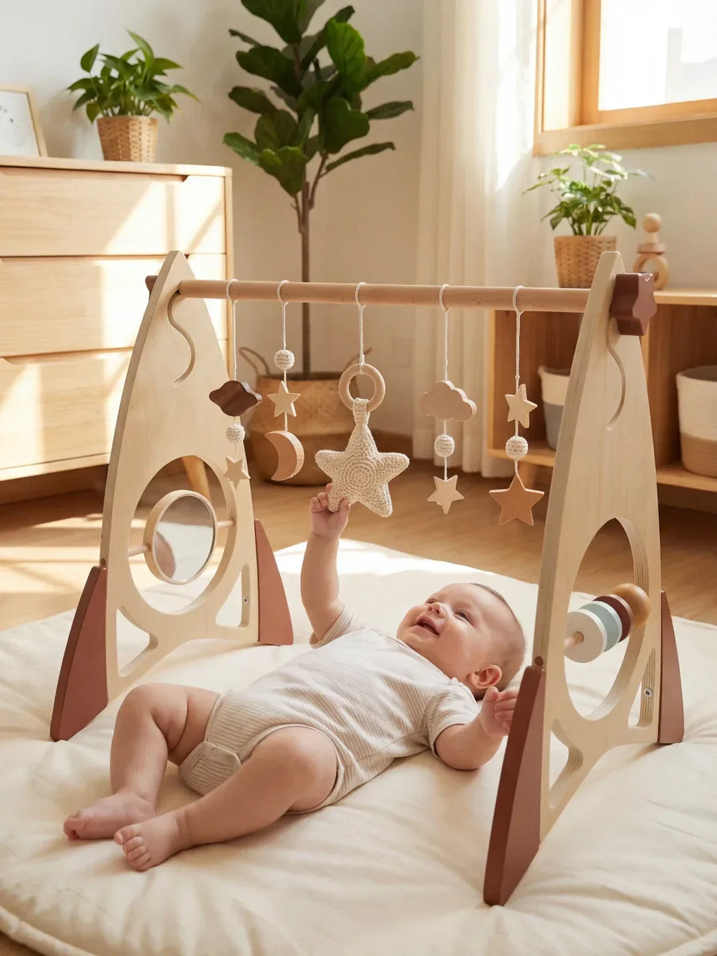 Wooden Sensory Play Arch — Space Rocket and Star Themed Toy Gym