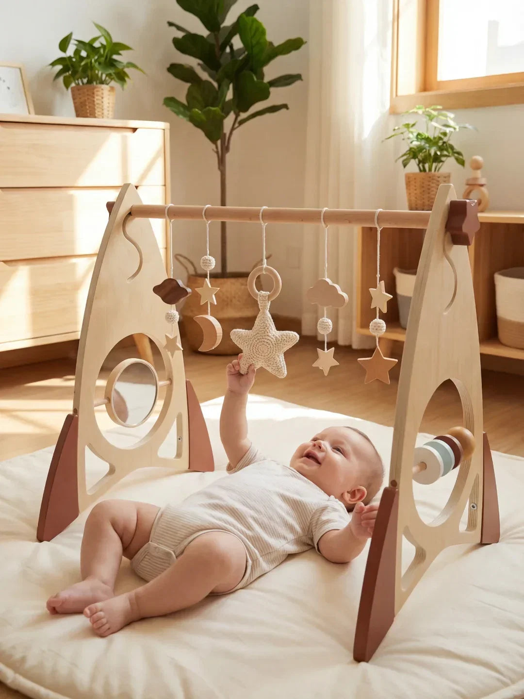 Wooden Sensory Play Arch — Space Rocket and Star Themed Toy Gym