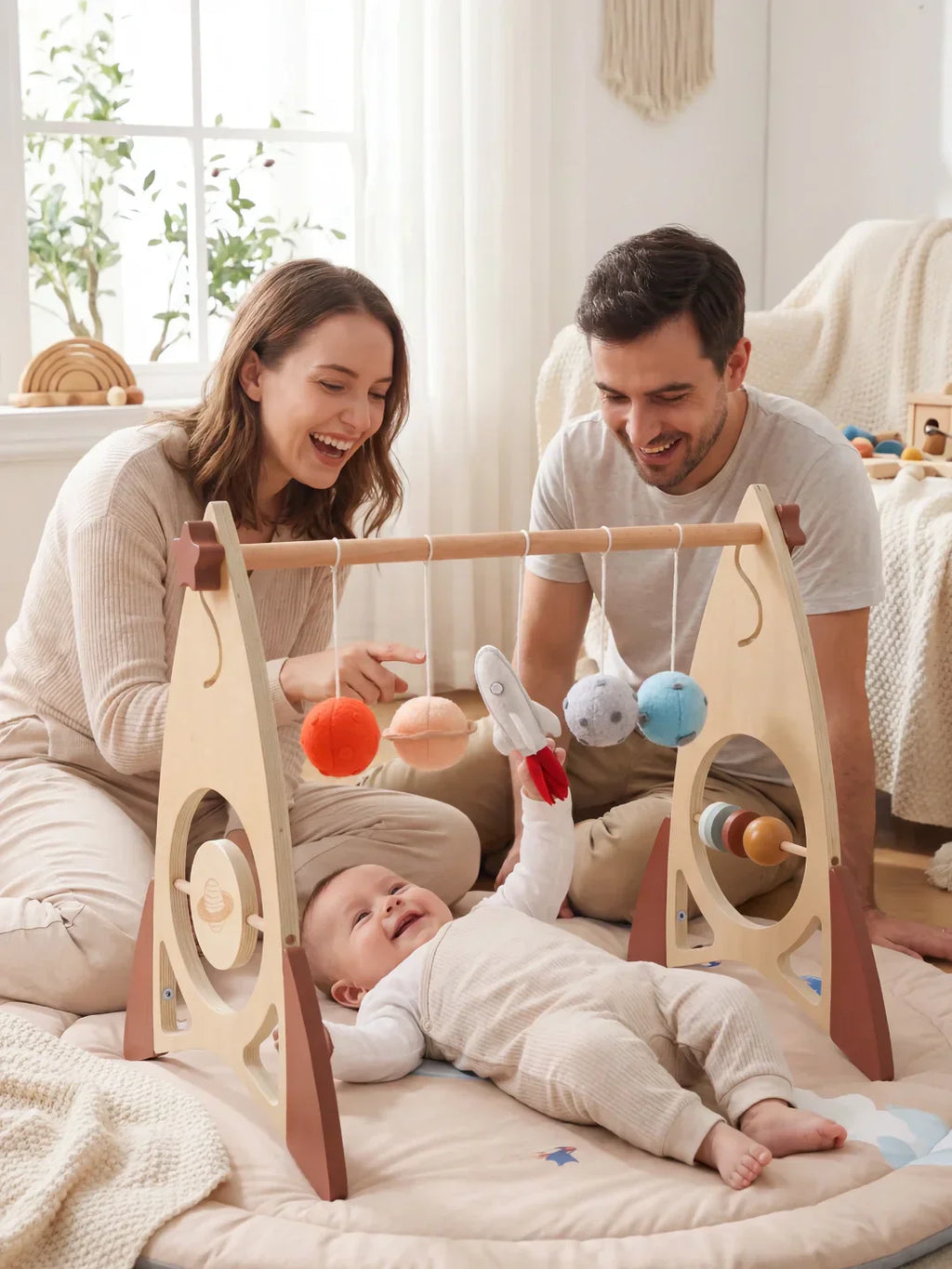 Wooden Sensory Play Arch — Space Rocket and Star Themed Toy Gym