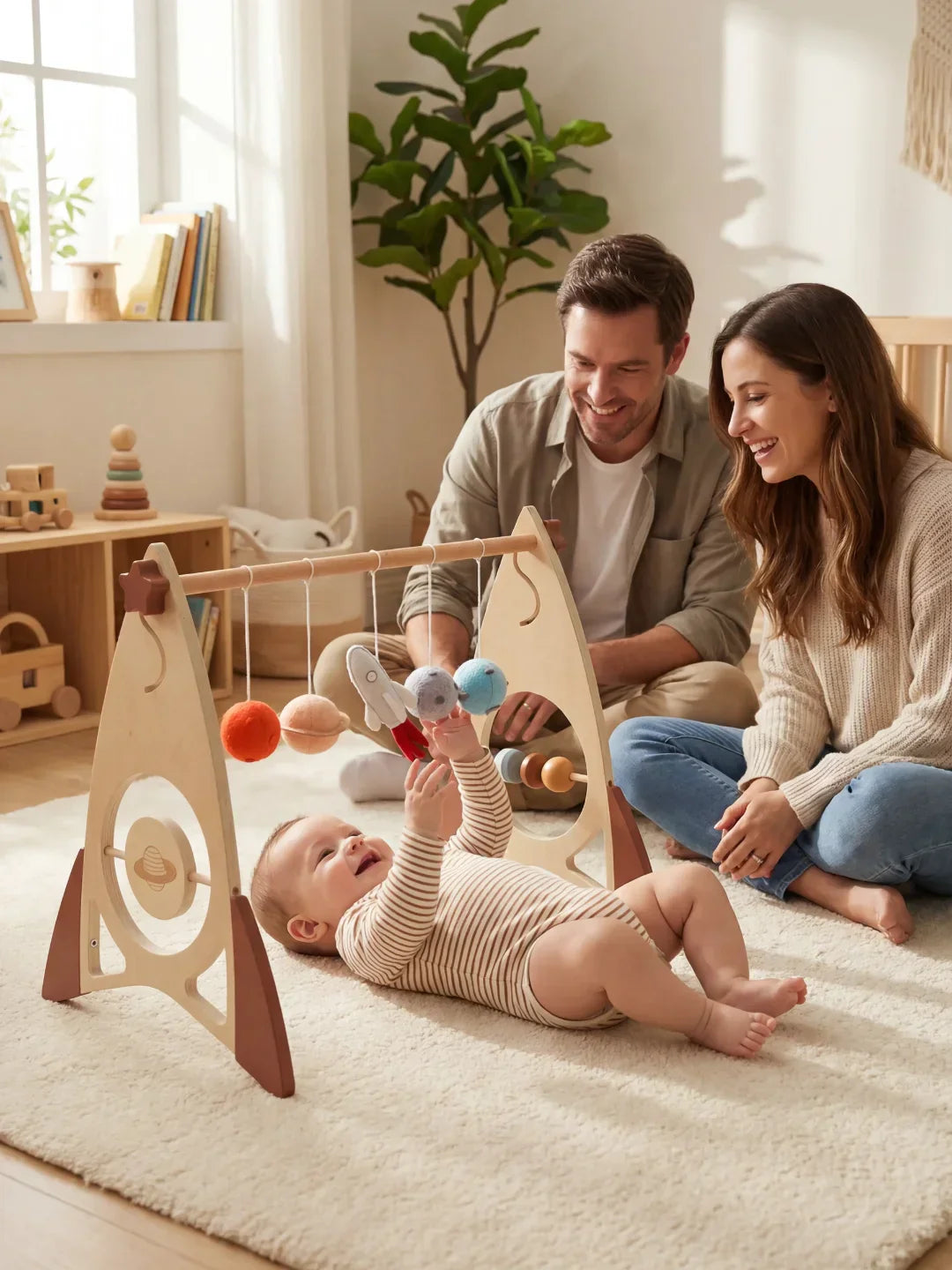 Wooden Sensory Play Arch — Space Rocket and Star Themed Toy Gym