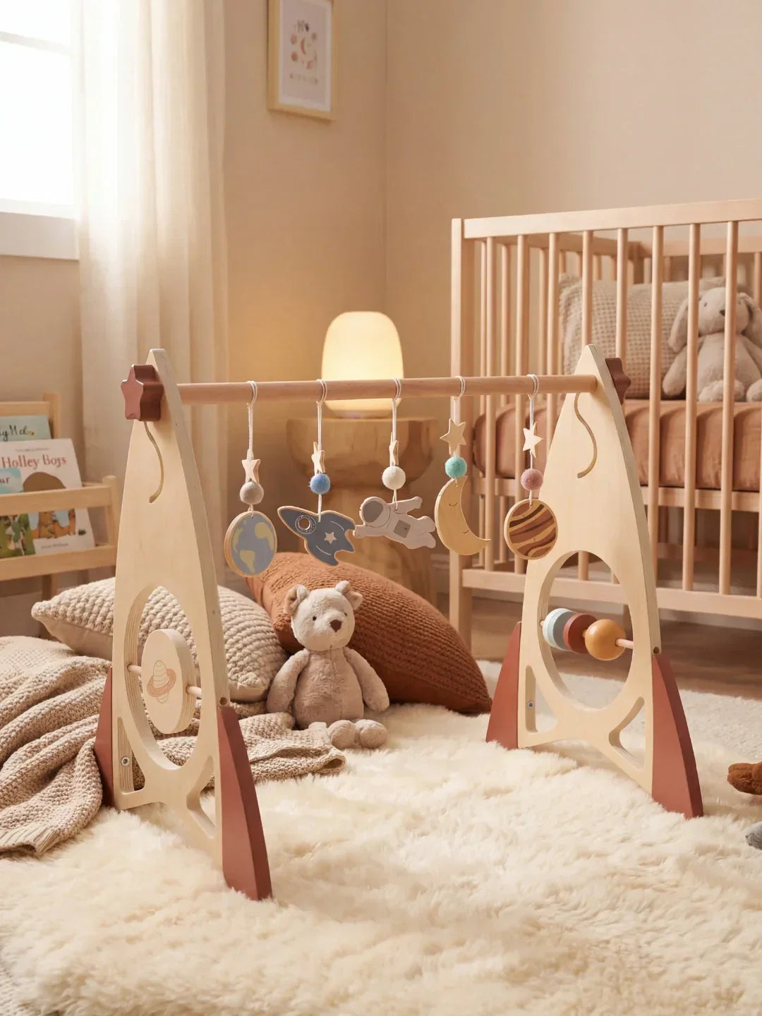 Wooden Sensory Play Arch — Space Rocket and Star Themed Toy Gym