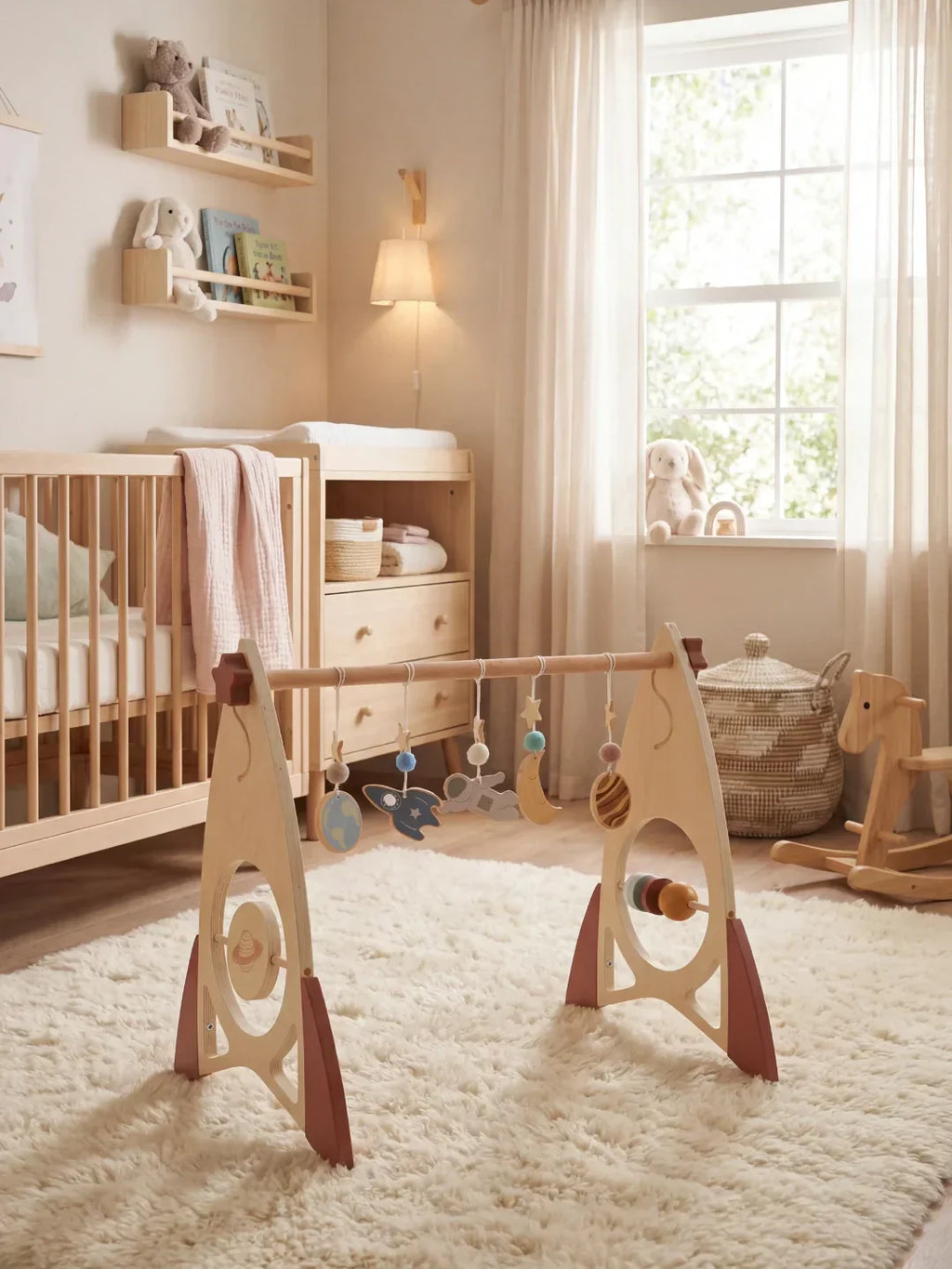 Wooden Sensory Play Arch — Space Rocket and Star Themed Toy Gym