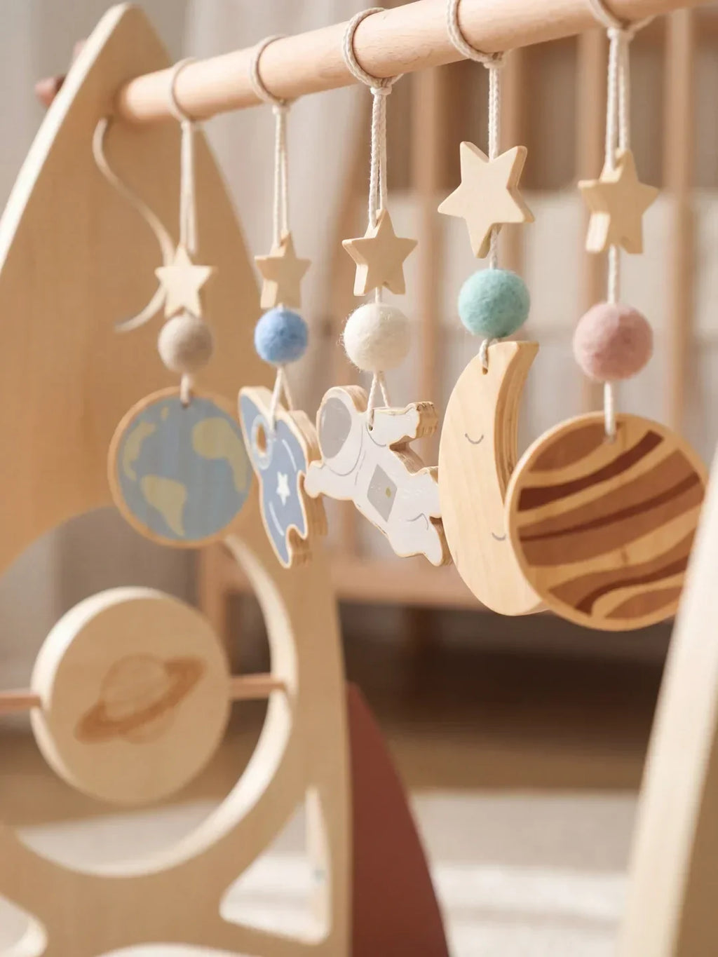 Wooden Sensory Play Arch — Space Rocket and Star Themed Toy Gym