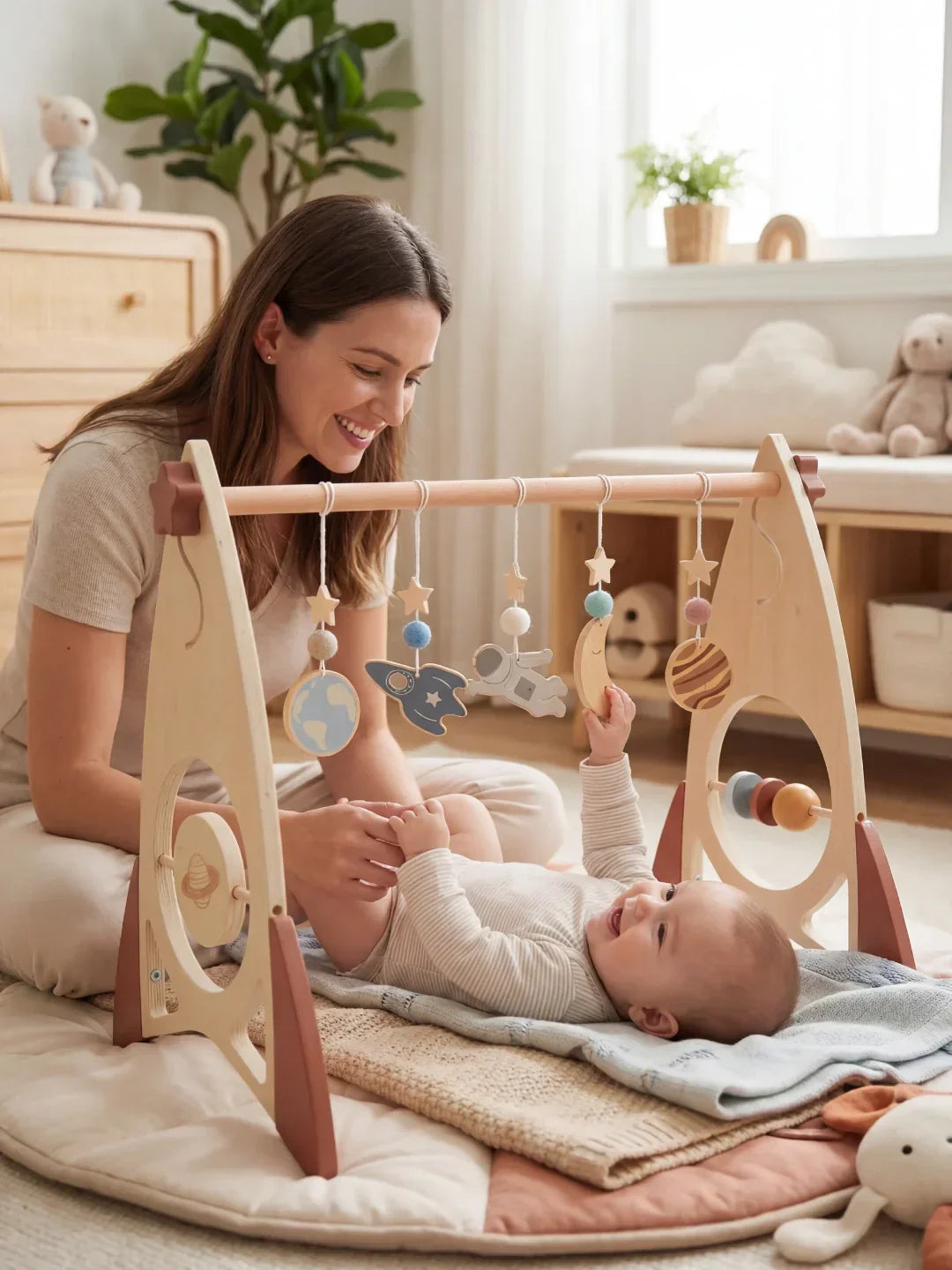 Wooden Sensory Play Arch — Space Rocket and Star Themed Toy Gym