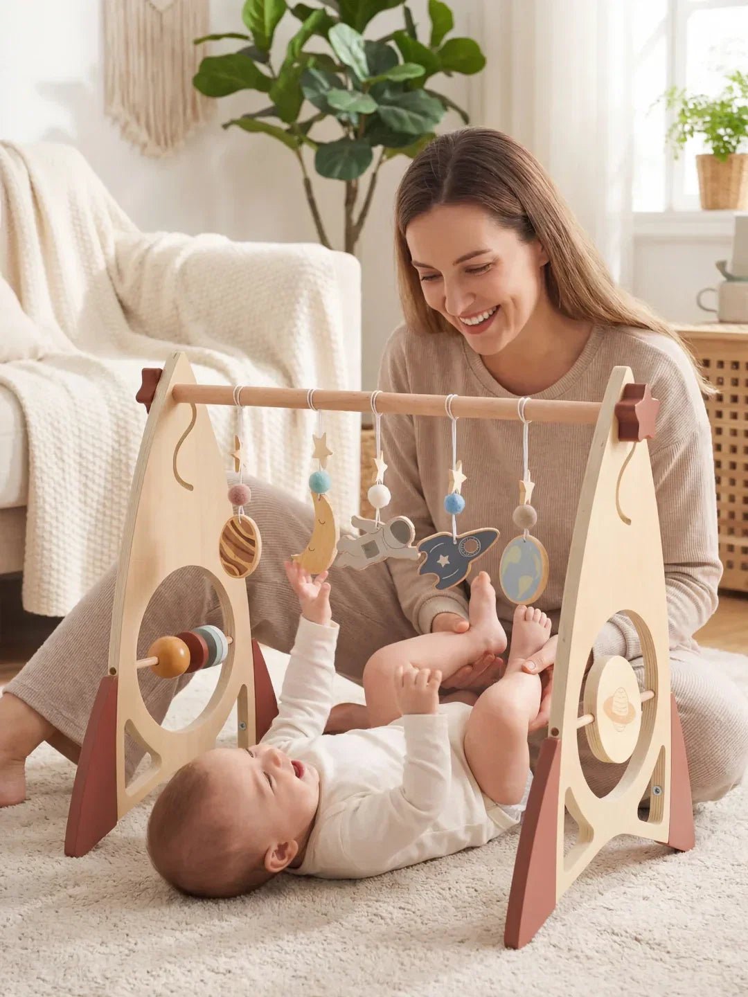 Wooden Sensory Play Arch — Space Rocket and Star Themed Toy Gym