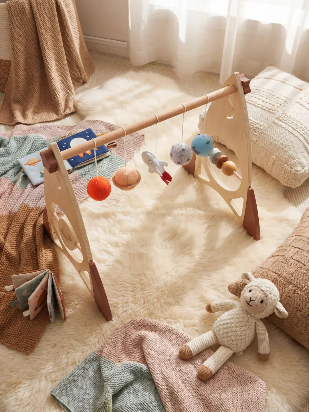Wooden Sensory Play Arch — Space Rocket and Star Themed Toy Gym
