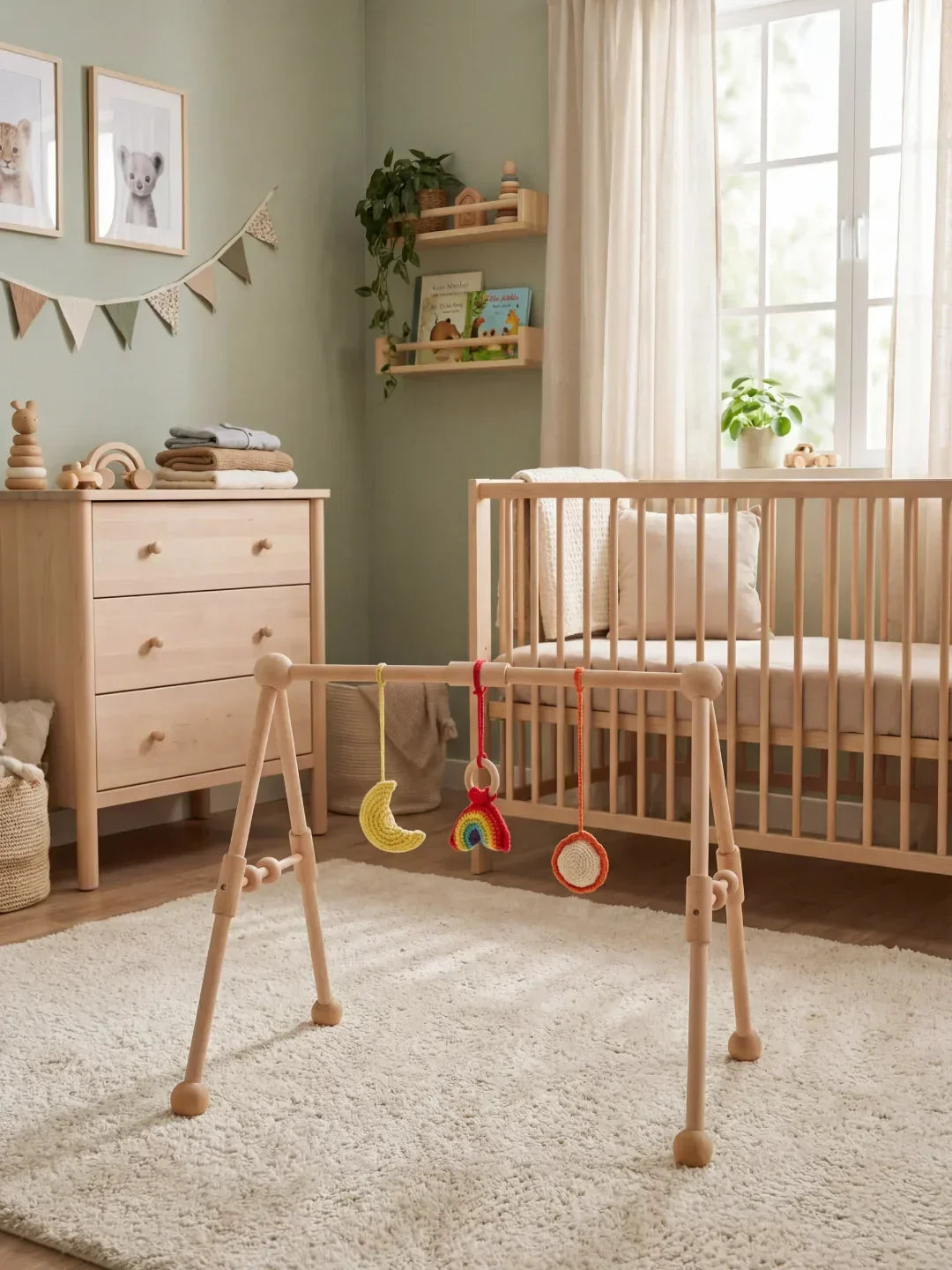 Sturdy Wooden Baby Play Arch — Wobble-Resistant Sensory Toy Gym, Hanging Toys