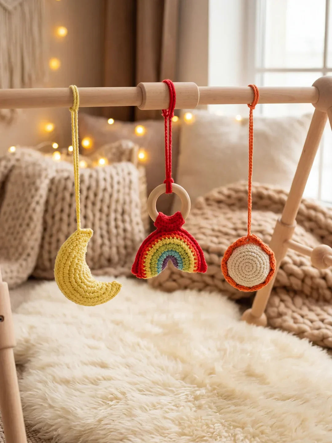 Sturdy Wooden Baby Play Arch — Wobble-Resistant Sensory Toy Gym, Hanging Toys