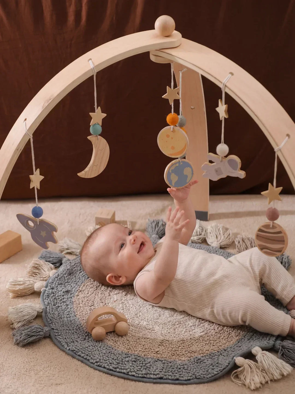 Wooden Baby Play Gym — Space Theme Motif, Stable Dome Structure