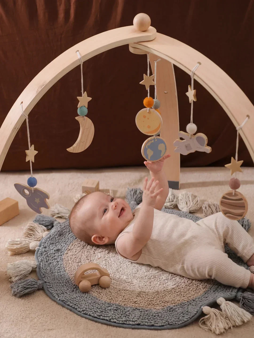 Wooden Baby Play Gym — Space Theme Motif, Stable Dome Structure