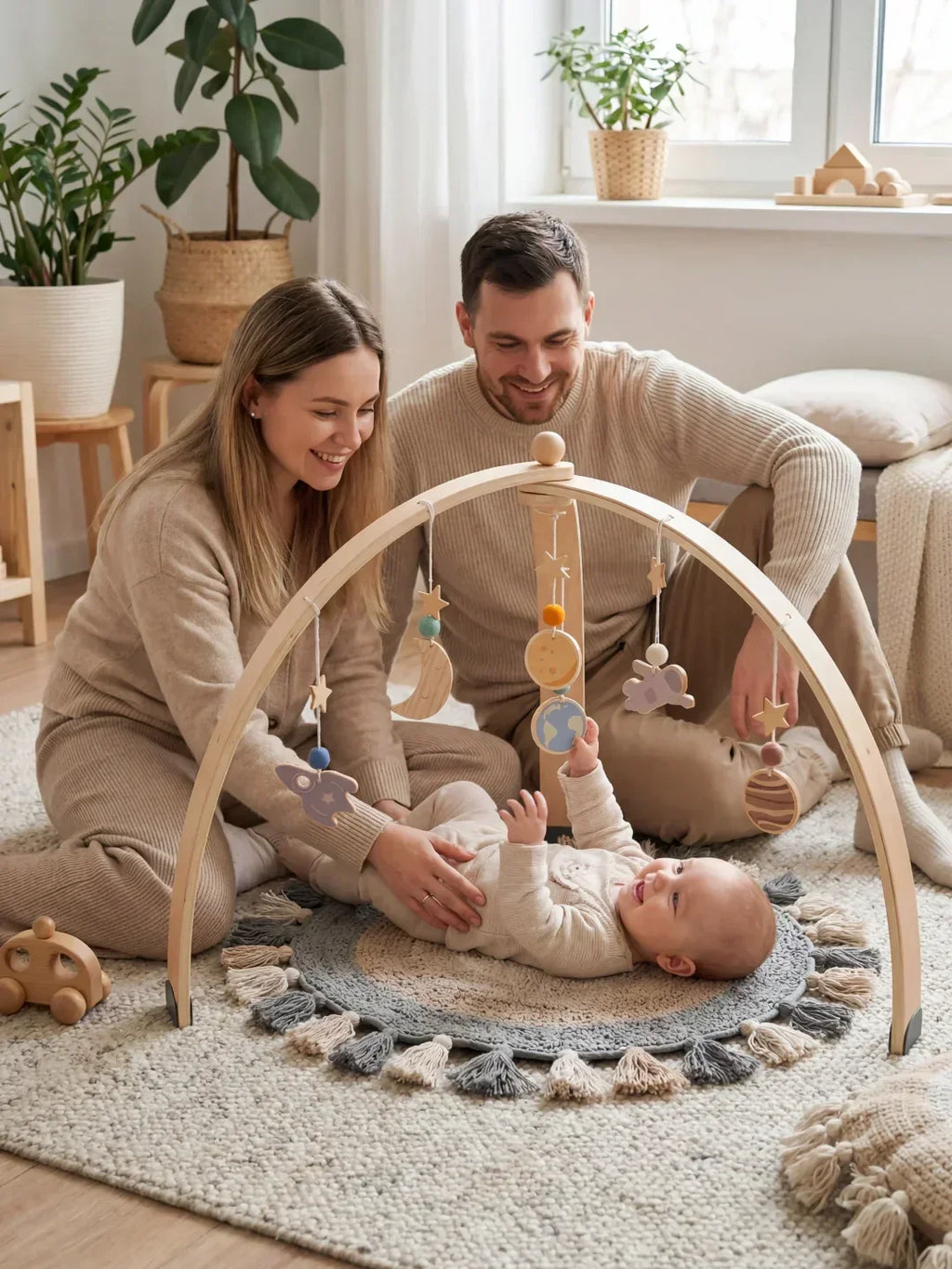 Wooden Baby Play Gym — Space Theme Motif, Stable Dome Structure