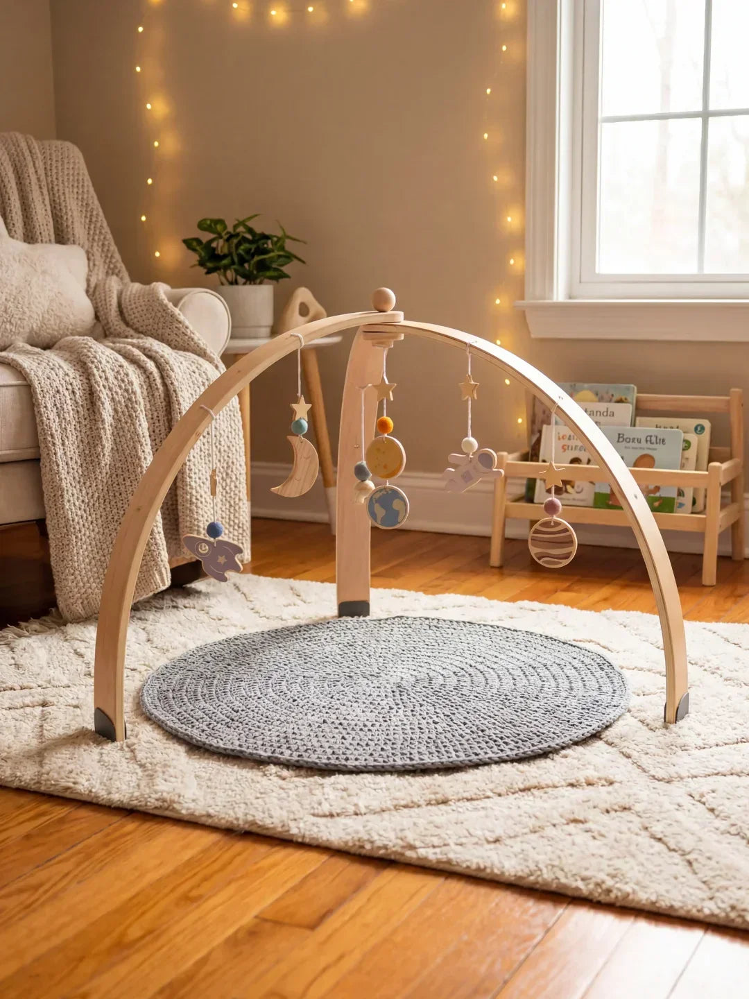 Wooden Baby Play Gym — Space Theme Motif, Stable Dome Structure