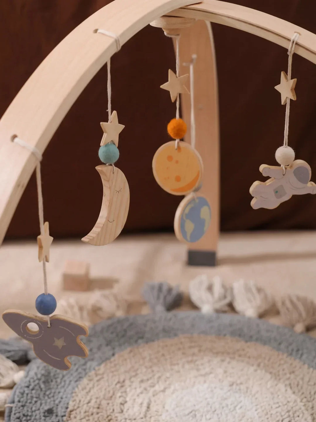 Wooden Baby Play Gym — Space Theme Motif, Stable Dome Structure