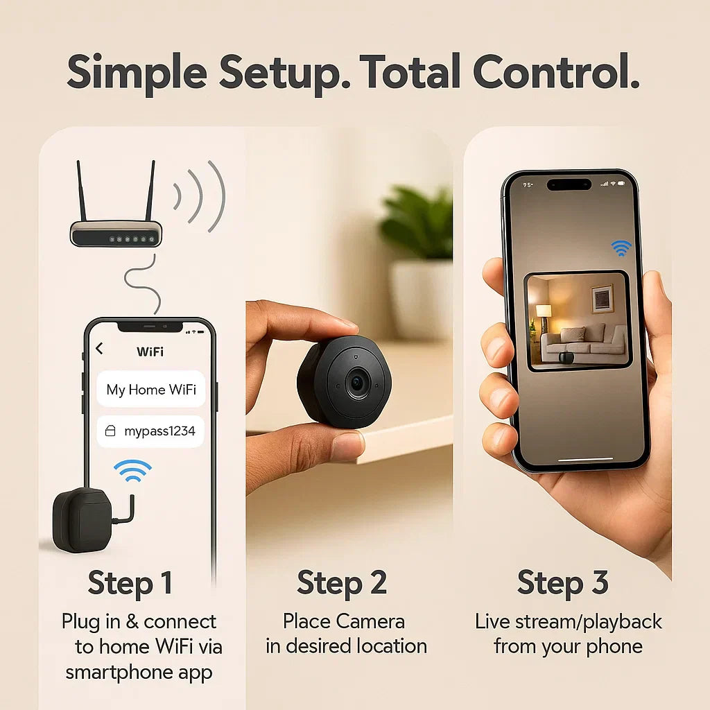 Nexara Mini Security Camera — 1080P HD, Night Vision, Two Way Audio, 30 Feet