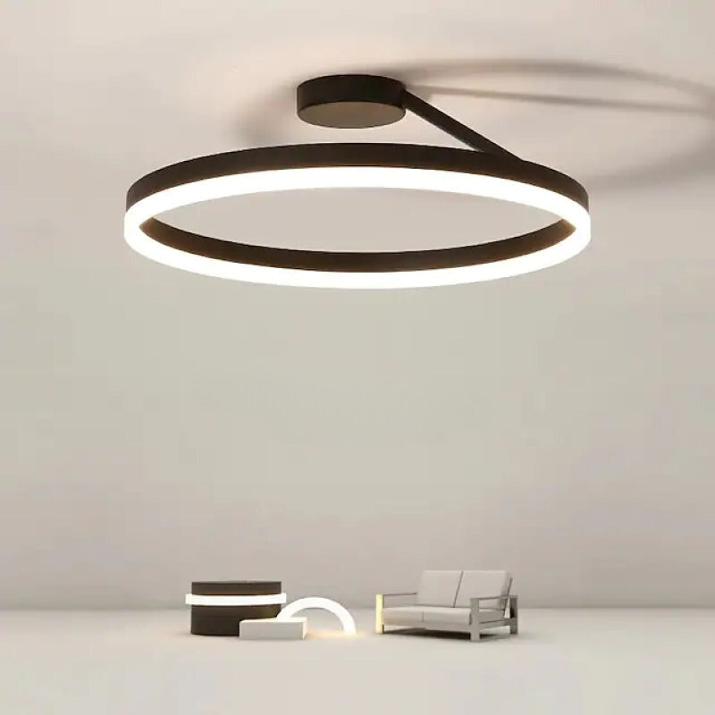 50cm調光式LEDリングシーリングライト、金属・アクリル製、ブラック＆ホワイト