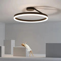 50cm調光式LEDリングシーリングライト、金属・アクリル製、ブラック＆ホワイト