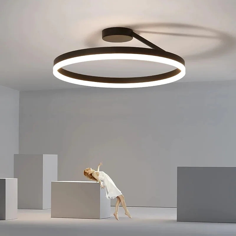 50cm調光式LEDリングシーリングライト、金属・アクリル製、ブラック＆ホワイト