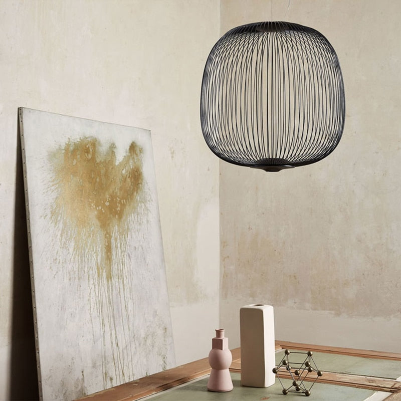 Iron Spoke Pattern Pendant Light — 35 Cm Wide, 135 Cm Drop