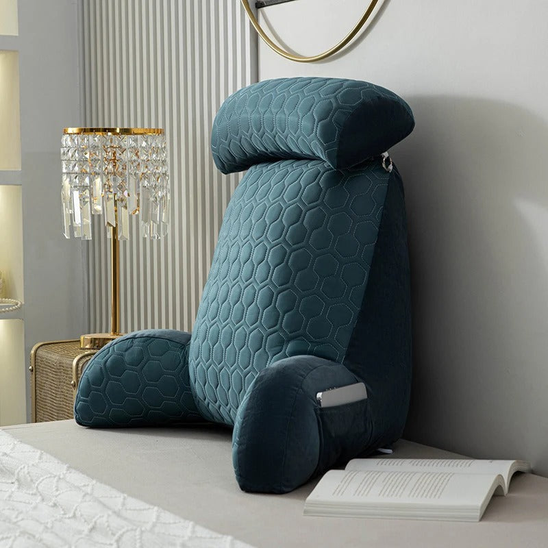 Ergonomisk läskudde med ryggstöd, armstöd och nackstöd