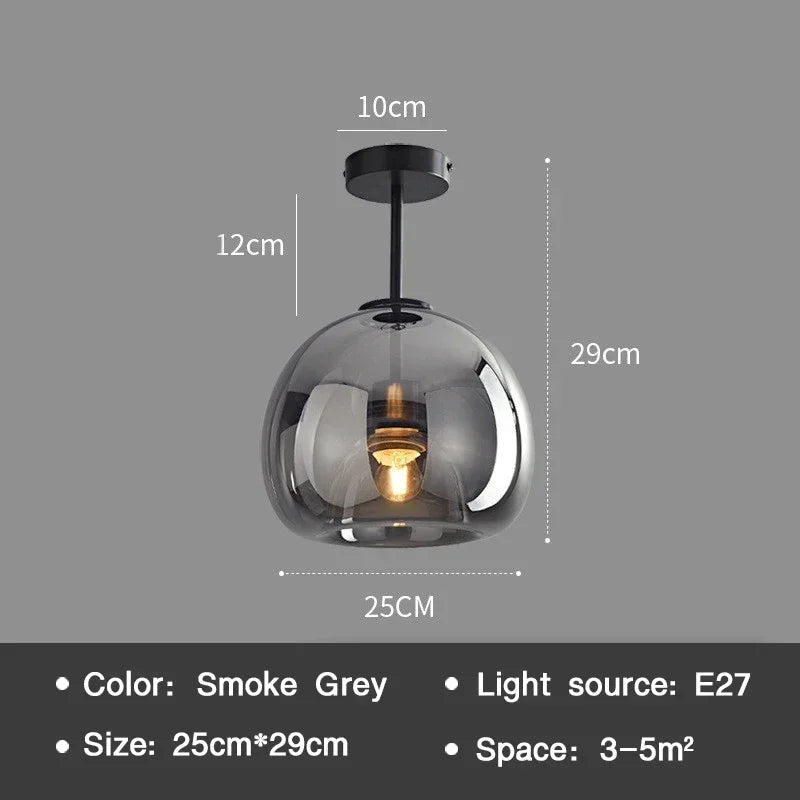 Plafonnier LED nordique moderne — Abat-jour en verre cognac