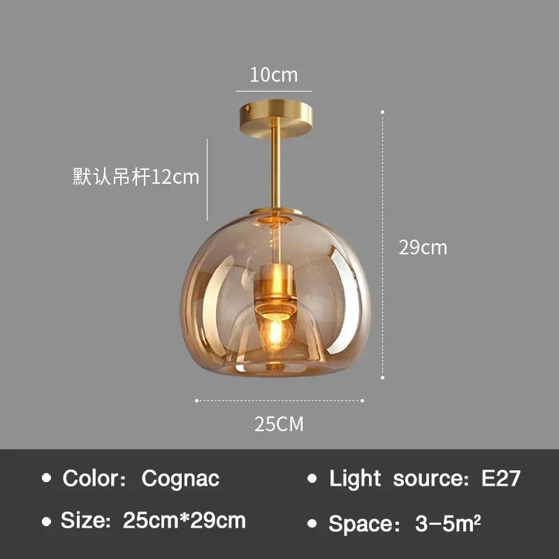 Plafonnier LED nordique moderne — Abat-jour en verre cognac