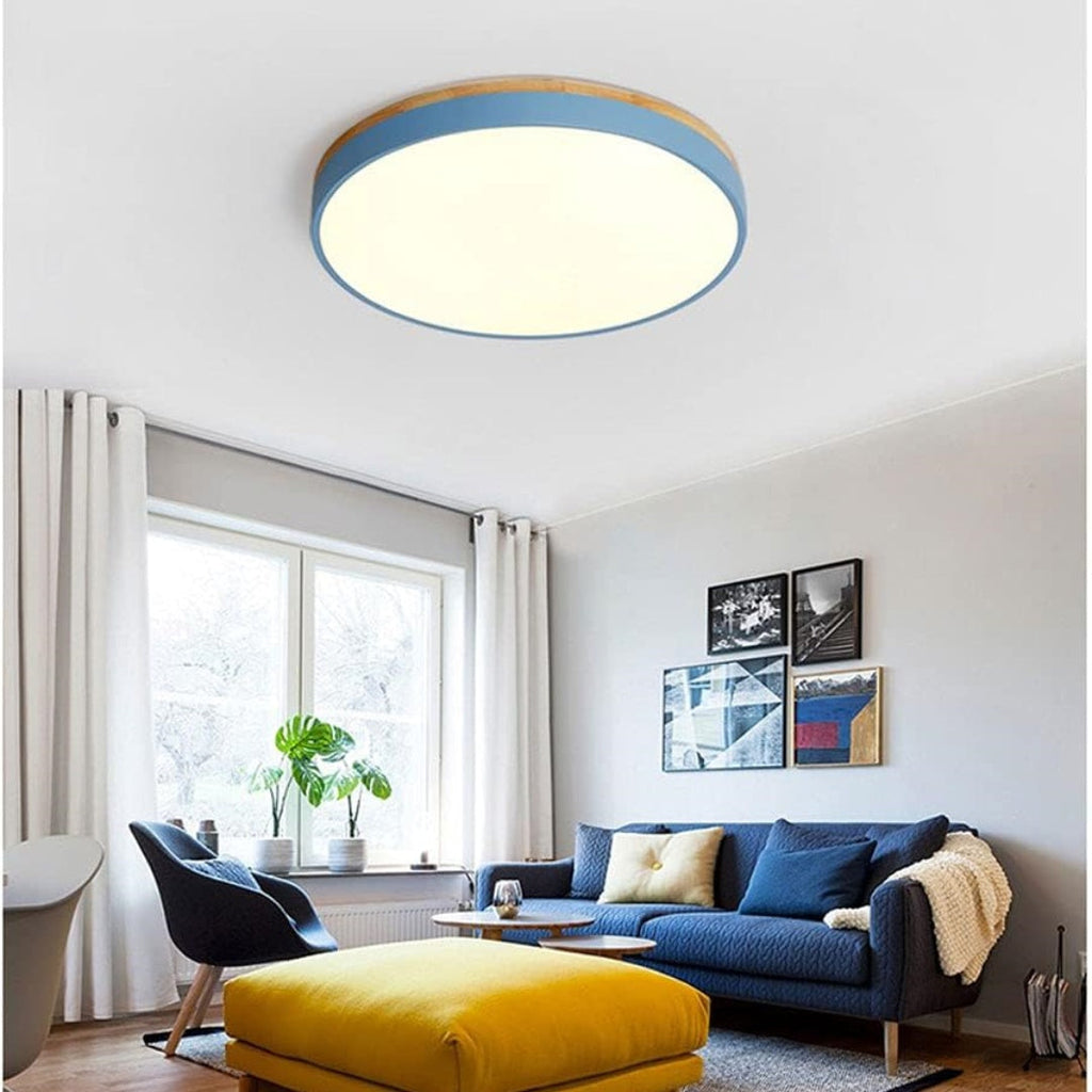 Scandinavian Wooden LED Ceiling Light — Round Dimmable Design, Warm Glow, Acrylic Trim