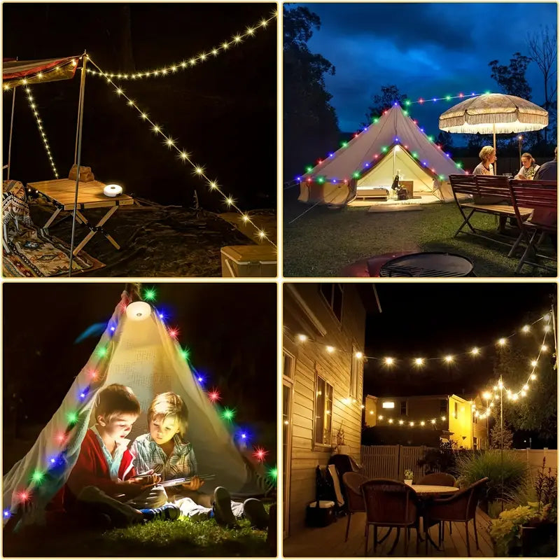 Lampki kempingowe 4 w 1 — wysuwane lampki sznurkowe, 8 trybów