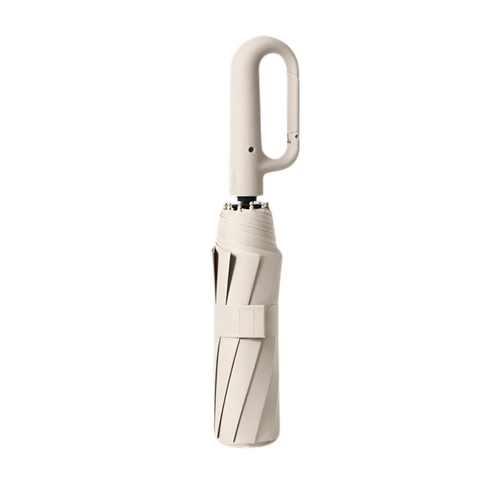 Ombrello pieghevole automatico antivento AerisGuard — manico con chiusura sicura, apertura rapida