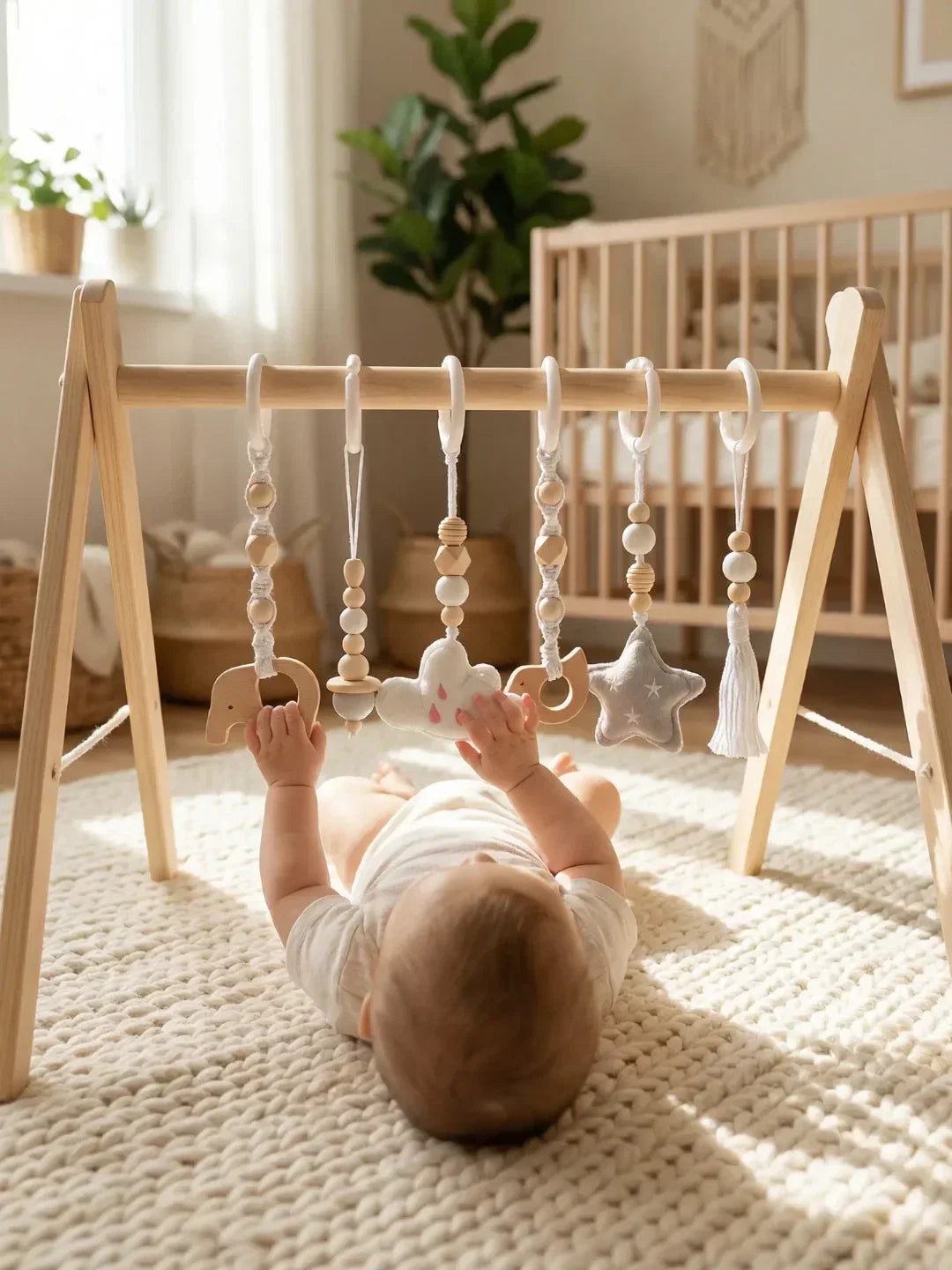 Montessori Wooden Baby Gym Dangles — Animal Shaped Hanging Toys