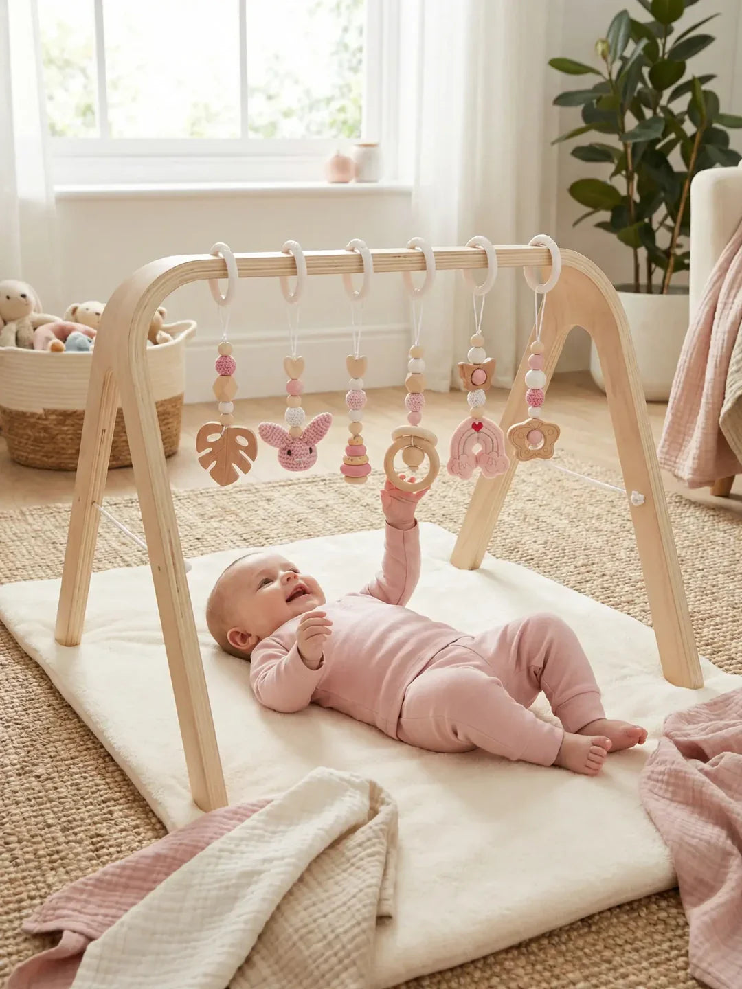 Montessori Wooden Baby Gym Dangles — Animal Shaped Hanging Toys