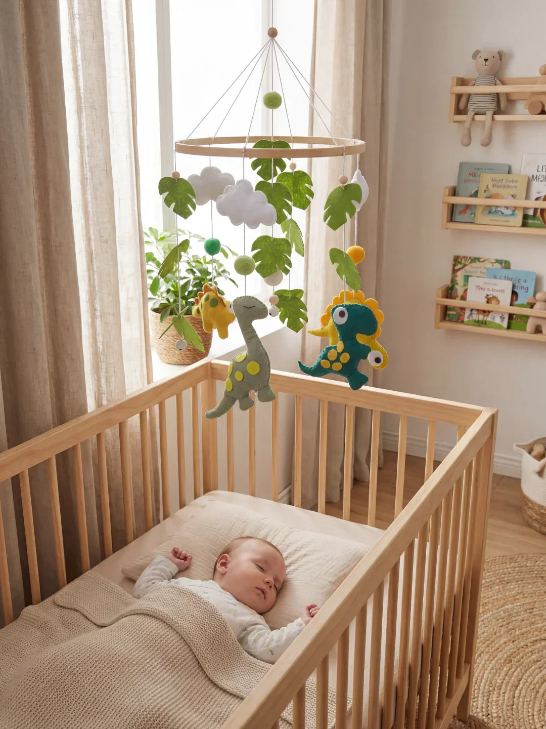 Wooden Baby Crib Mobile — Direct Arm Mount, Minimalist Design