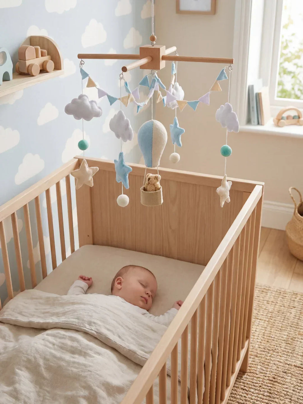 Wooden Baby Crib Mobile — Direct Arm Mount, Minimalist Design
