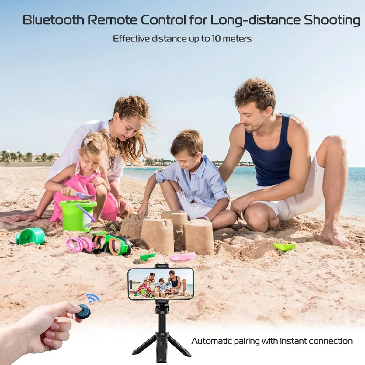 Bluetooth-Selfie-Stick-Stativ — ausziehbarer 4-teiliger 360°-Halter