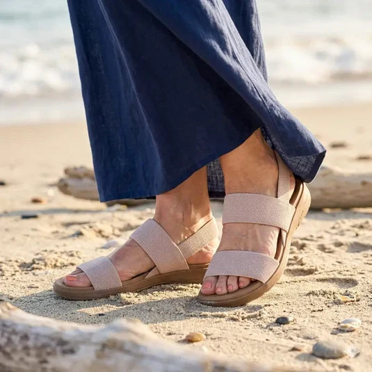 Lightweight Slip-On Stretch Elastic Sandals — Flexible Fit, Cushioned Footbed