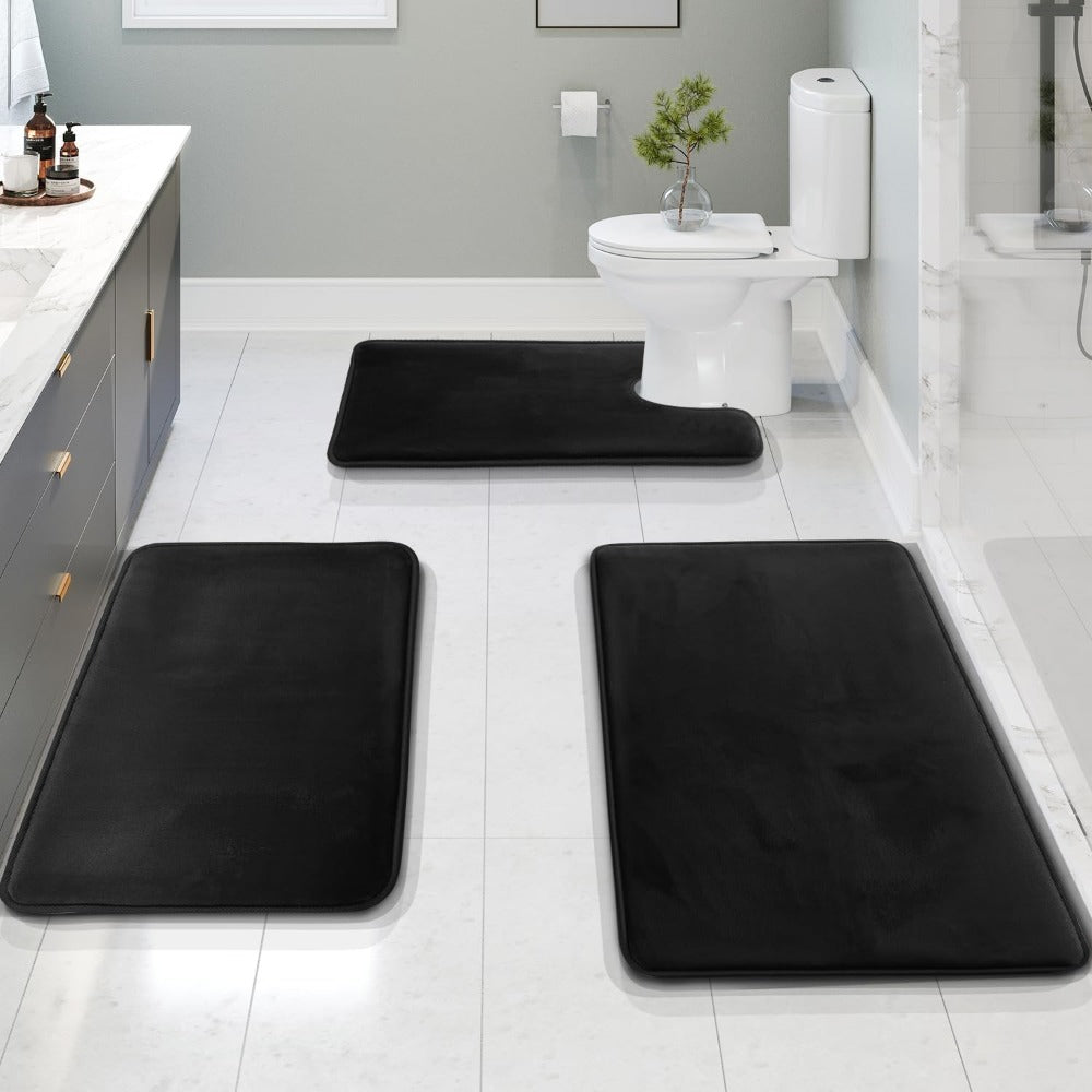 Set di 3 tappetini da bagno in memory foam LuxeCloud — Antiscivolo