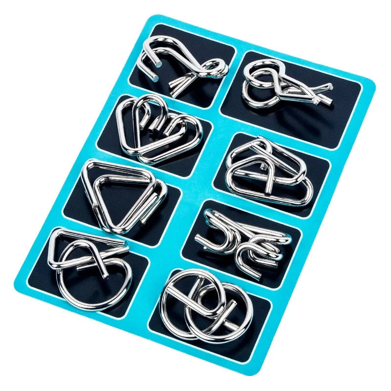 Conjunto de 8 Anéis-Puzzle Metálicos, Brinquedos de Desafio Mental | Filindra