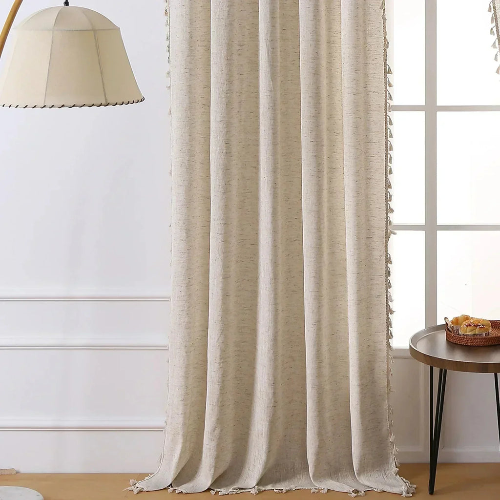 BOHO BREEZE Minimalistischer Vorhang mit handgenähter Spitze