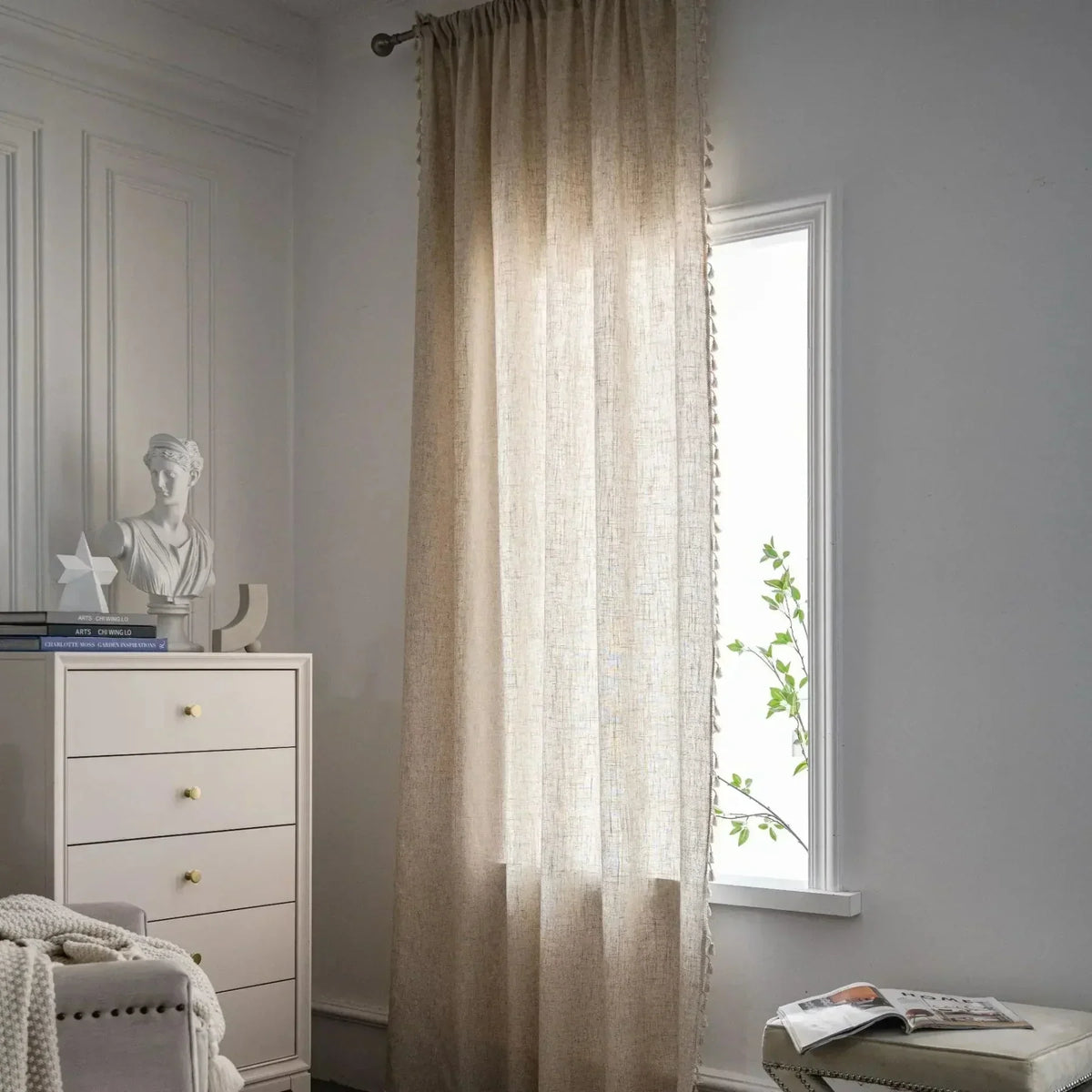 BOHO BREEZE Minimalistischer Vorhang mit handgenähter Spitze