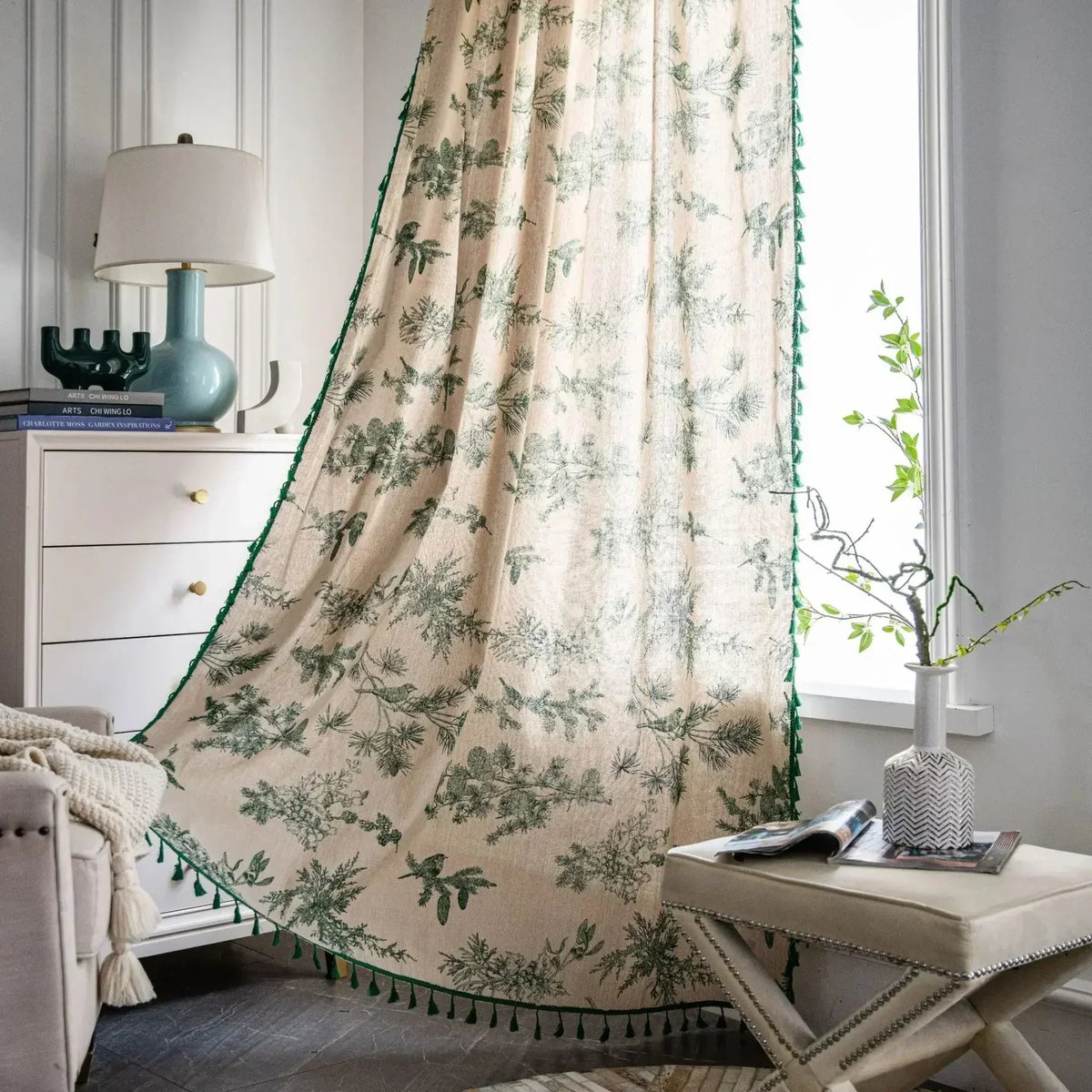 BOHO BREEZE Minimalistischer Vorhang mit handgenähter Spitze