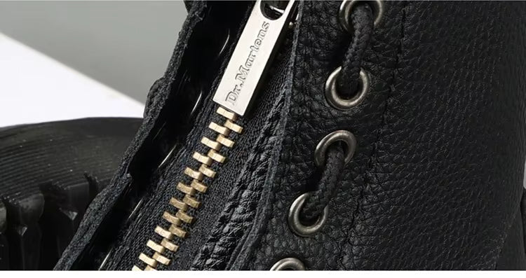 Women’s Genuine Leather Platform Boots, Front Zipper, Optical Soles
