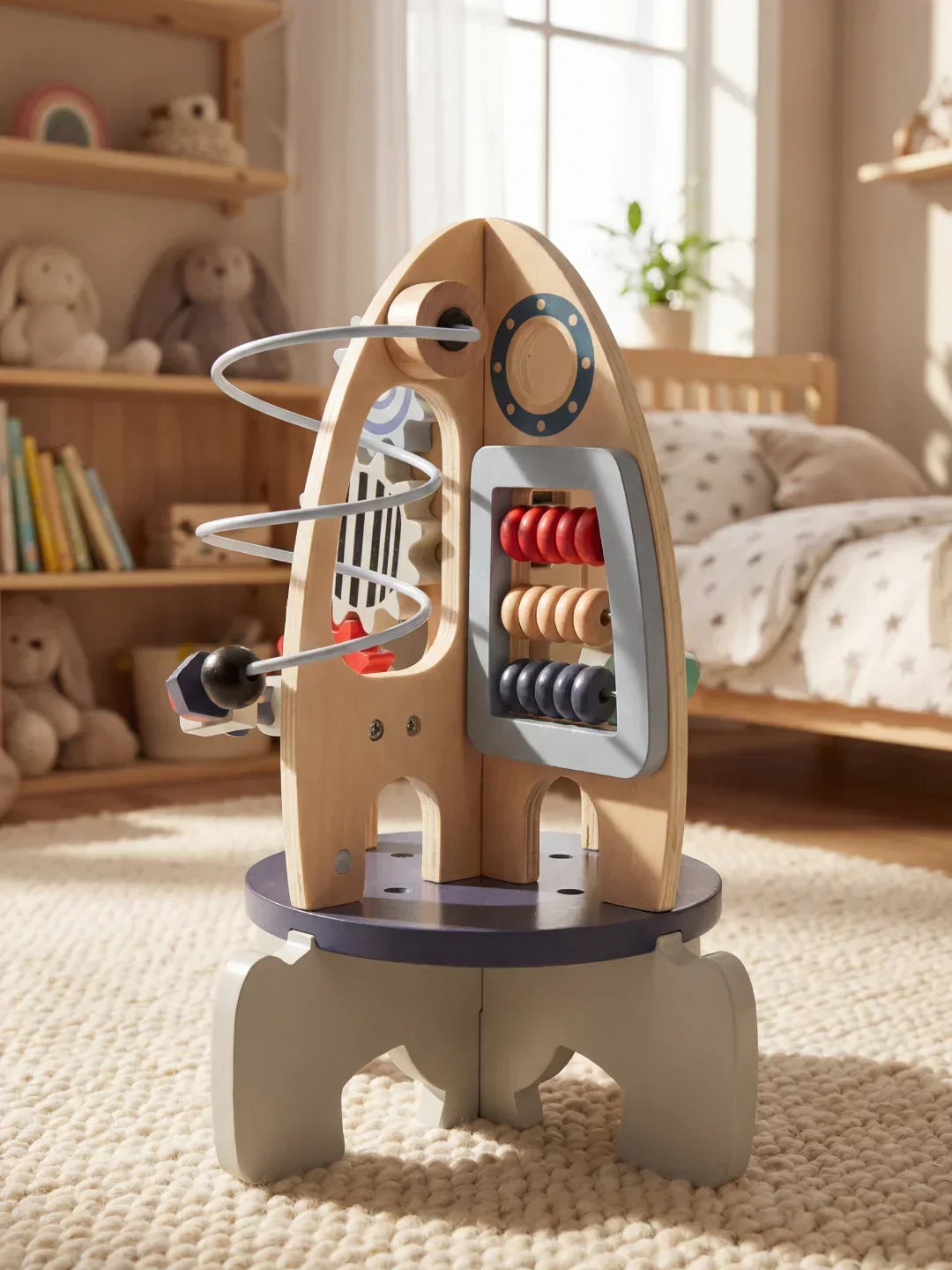 Wooden Space Rocket Baby Play Center — Vertical Activity Tower