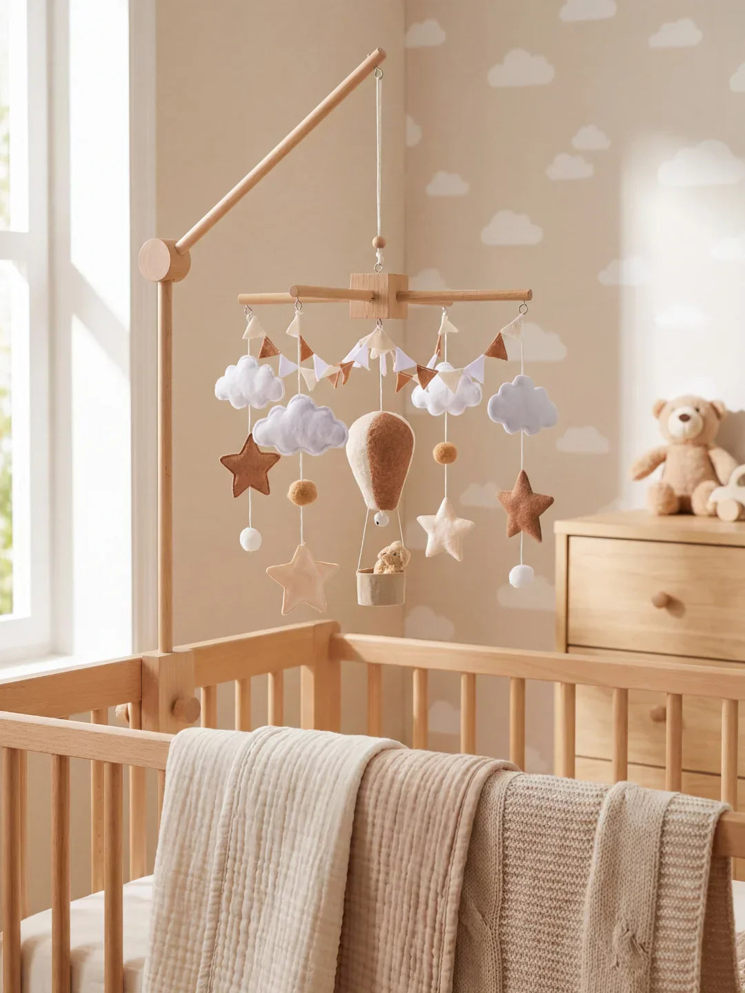 Wooden Baby Crib Mobile — Direct Arm Mount, Minimalist Design