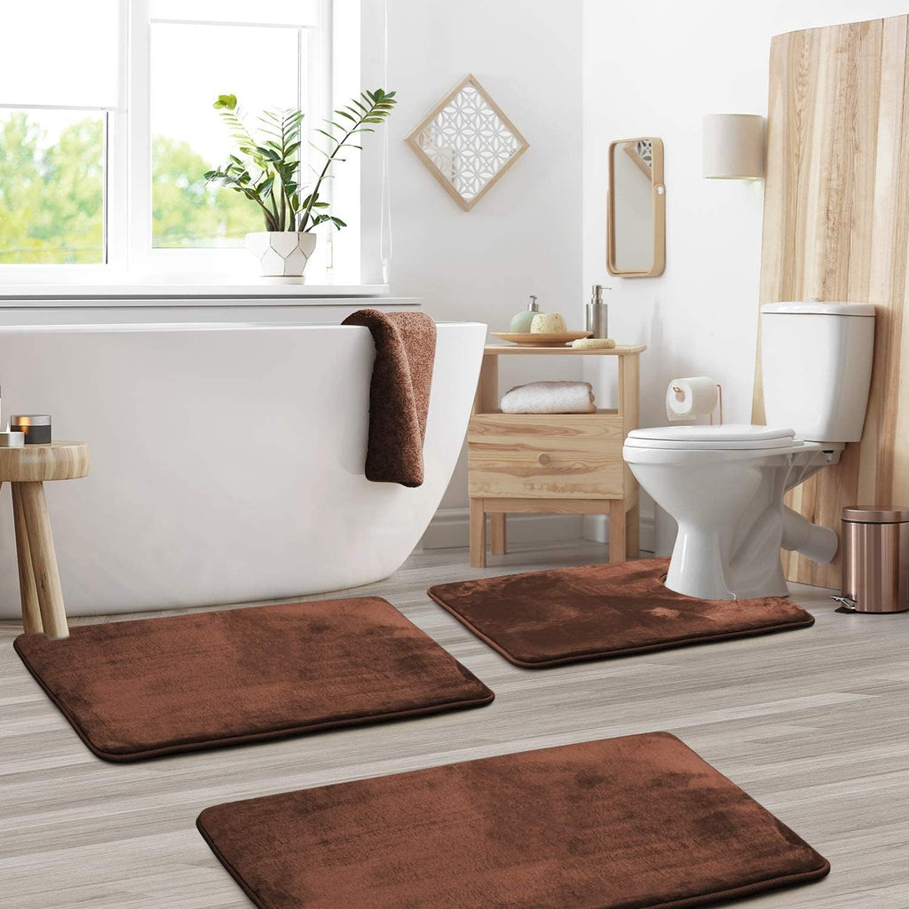 Set di 3 tappetini da bagno in memory foam LuxeCloud — Antiscivolo