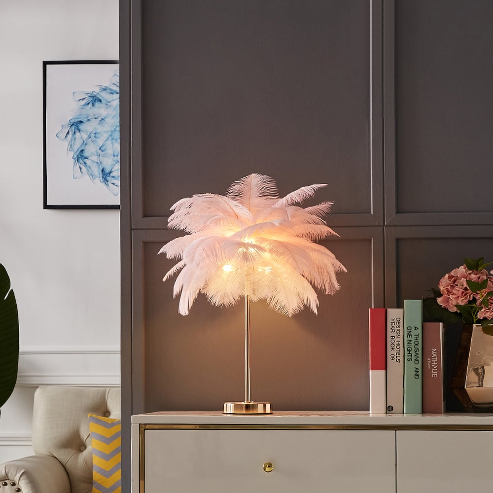 Loftus goldene Tischlampe mit Feder – Vintage-Glamour im Art-déco-Stil