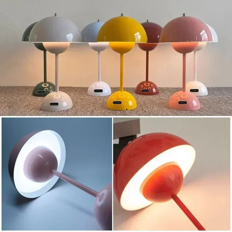 Lampe de table nordique en forme de champignon avec LED — Éclairage sans fil rechargeable
