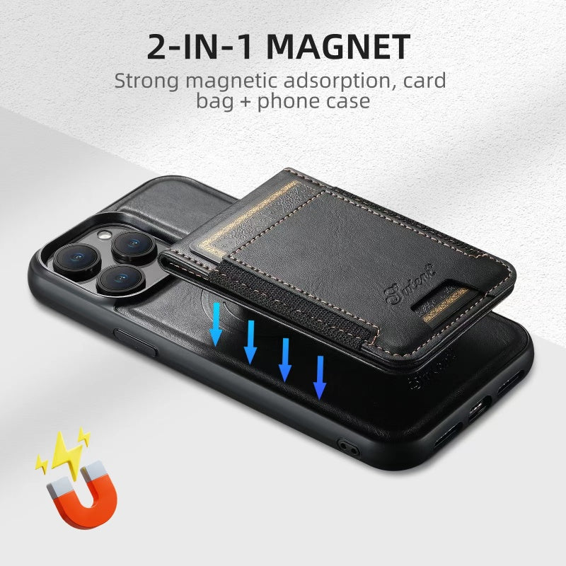 Capa de pele para iPhone com porta-cartões — Compatível com MagSafe, carregamento sem fios