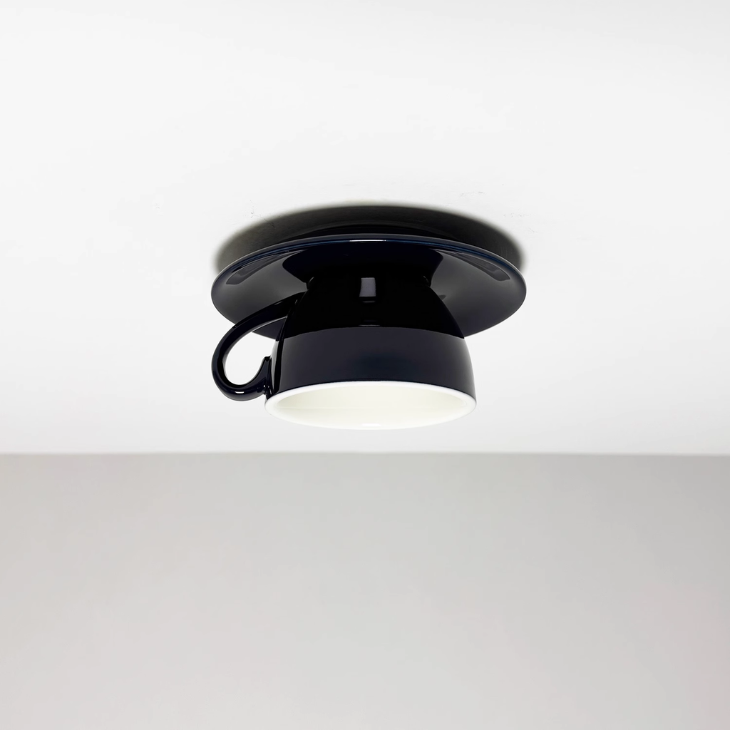 Ceramic Coffee Cup Ceiling Light — Integrated LED, Blue and Pink