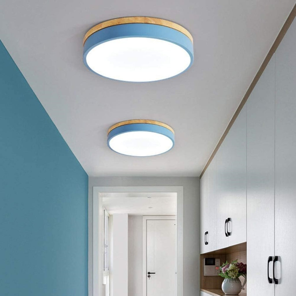 Scandinavian Wooden LED Ceiling Light — Round Dimmable Design, Warm Glow, Acrylic Trim