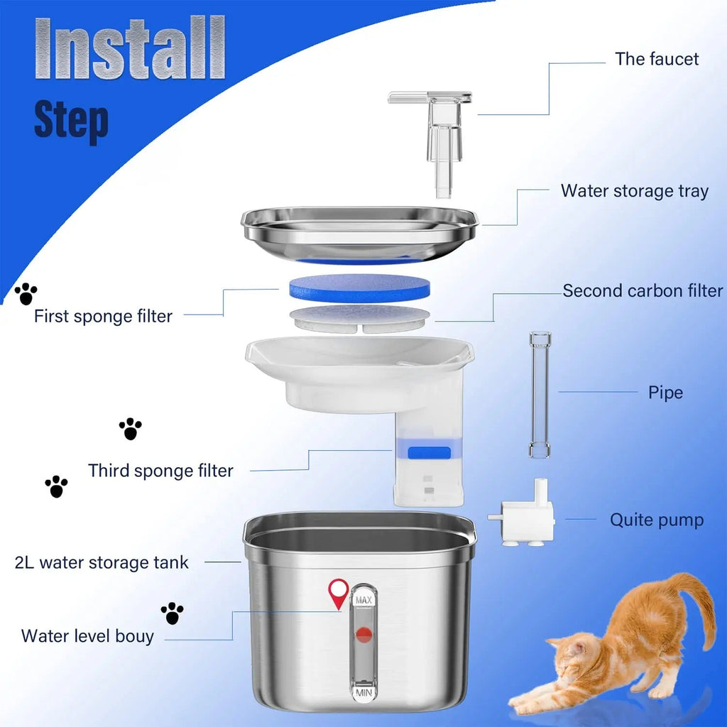 Automatic Cat Water Fountain — Stainless Steel, Continuous Fresh Flow