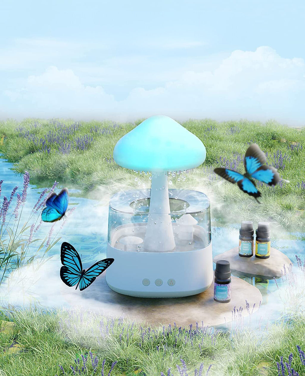 Varázsgomba légnedvesítő — esőfelhős aromadiffúzor párakibocsátással